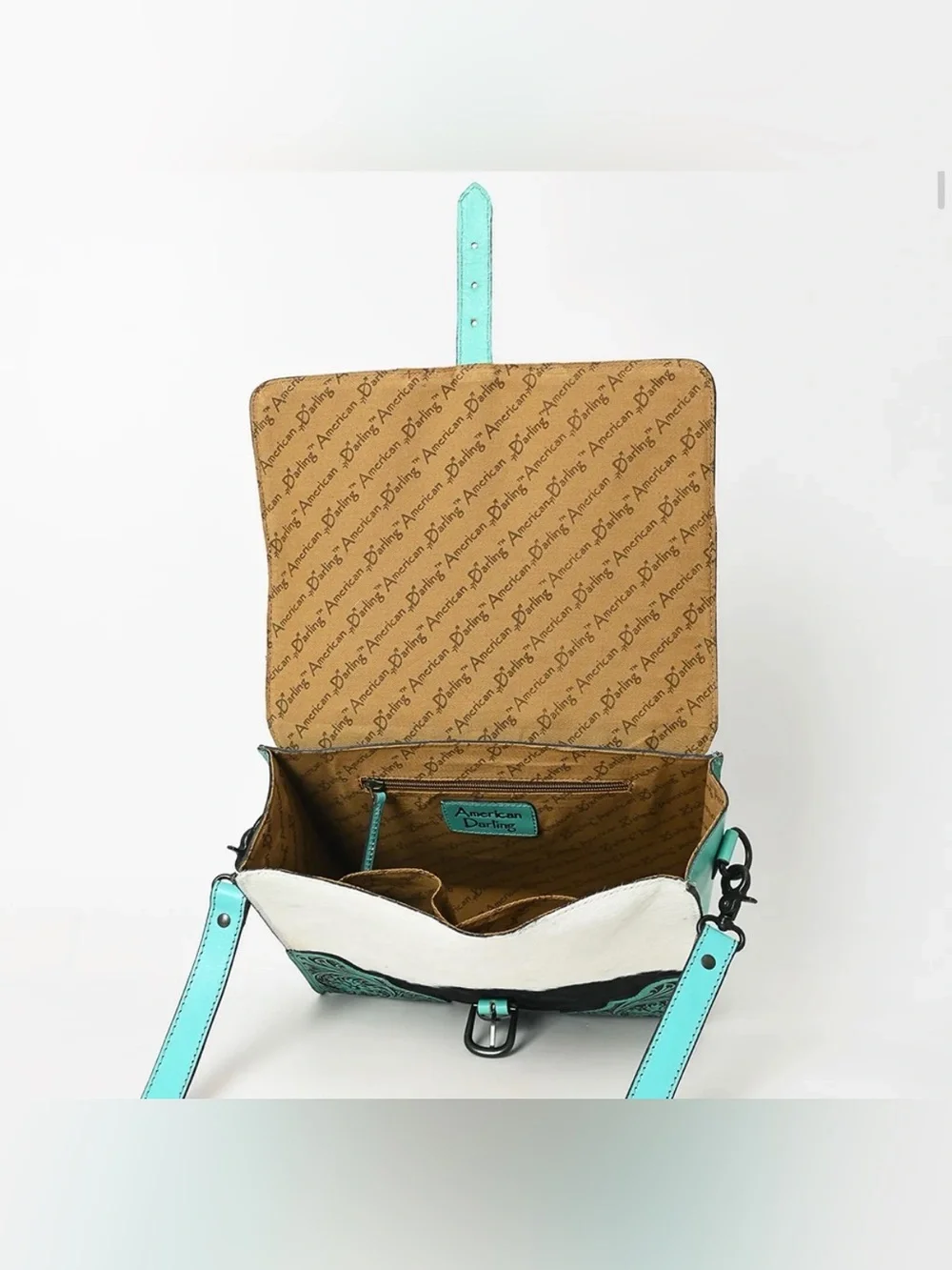 Western Bag Turquoise Tooled Leather & Cowhide Crossbody Bag